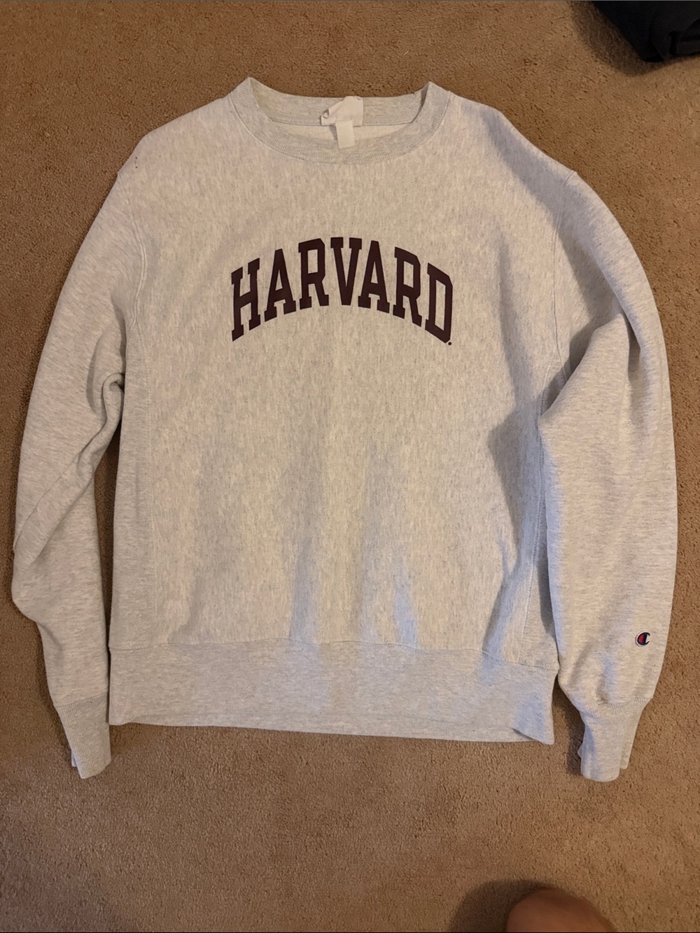 Champion Harvard Light Gray Crewneck with Maroon Logo